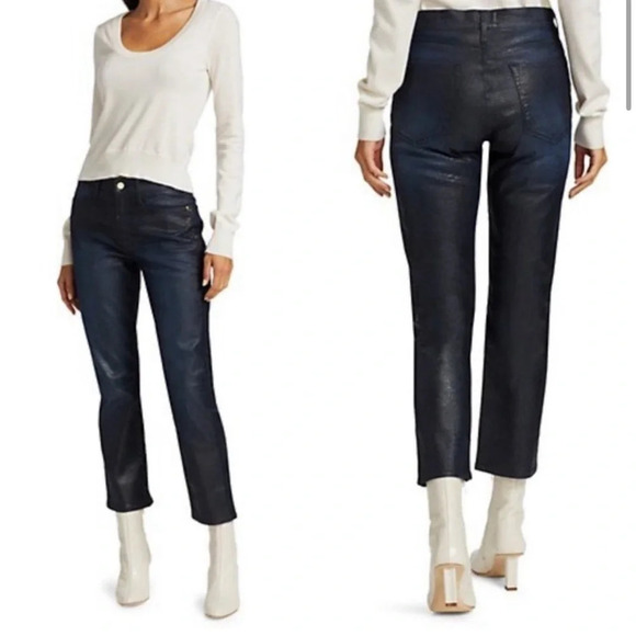 Frame Le High Straight Coated Indigo Lizard Jeans Size 29 - Picture 8 of 8